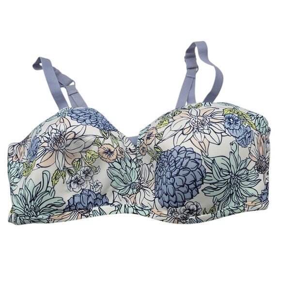 Kindly Yours Womens Sz 40D Full Coverage T Shirt Bra Pastel Floral Print - Picture 1 of 5